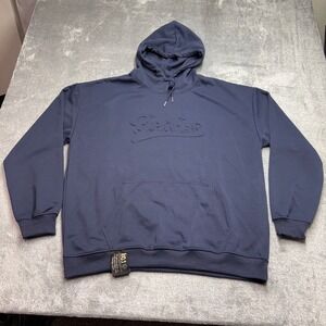Burandoeno Hoodie Mens 2XL Navy Blue Excellent Embossed Graphic Streetwear 442